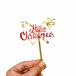 Topper „Merry Christmas” – 15 cm x 10 cm – roșu & auriu