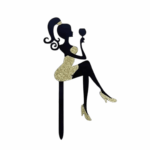 Topper Siluetă Femeie cu Pahar – Negru & Auriu Glitter – Decor Tort