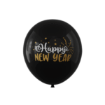 Set 10 Baloane Latex „Happy New Year” – 30 cm – Negre cu imprimeu auriu