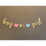 Banner decorativ cu glitter auriu ,,Boy or Girl,, cu inima roz si albastra