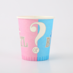 Set 10 pahare carton, unica folosinta, 260 ml , „Girl or Boy” – Baby Shower / Gender Reveal