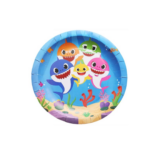 Set 10 farfurii carton, unica folosinta, Ø 23cm, Tematica Baby Shark, Petrecere Copii