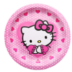 Set 10 farfurii carton, unica folosinta, Ø 23cm, Tematica Hello Kitty, Petrecere Copii