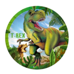 Set 10 farfurii carton, unica folosinta, Ø 18cm, Tematică Dinozauri (T-Rex), Petrecere Copii