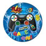 Set 10 farfurii carton, unica folosinta, Ø 23cm, Tematica Gamer, Petrecere Copii