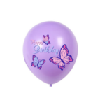 Set 10 Baloane Latex Mov 30cm, cu Imprimeu Fluturasi ,,Happy Birthday,,