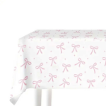 Fata de Masa Alba cu Fundite Roz – 137 x 274 cm – Design Elegant