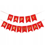 Banner Happy Birthday – Rosu cu Litere Aurii – 180 cm