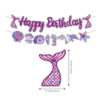 Banner Happy Birthday Sirena Mov cu Sclipici