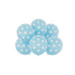 Set 6 Baloane Latex Albastru Deschis cu Buline Albe, 30 cm