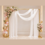 Arcada metalica patrata pentru baloane si decoratiuni, 3 x 3 m, aurie - imagine 2