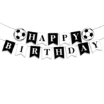 Banner decorativ Happy Birthday Fotbal, alb-negru