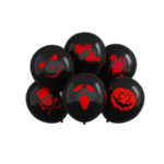 Set 6 Baloane Latex Halloween Negre cu Imprimeu Rosu, 30 cm