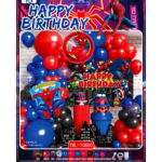 Set decoratiuni aniversare Spider-Man, rosu-albastru, cu baloane si fundal – 66 piese
