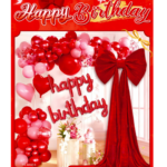 Set decoratiuni aniversare Happy Birthday Rosu-Roz cu fundita din catifea si baloane – 52 piese