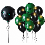 Set baloane negre si verzi cu fundite si luminite decorative – 35 buc
