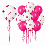 Set baloane albe si roz fuchsia cu fundite si luminite decorative – 35 buc